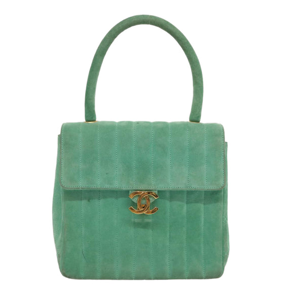 CHANEL Hand Bag Suede Green CC Auth 68731SAV