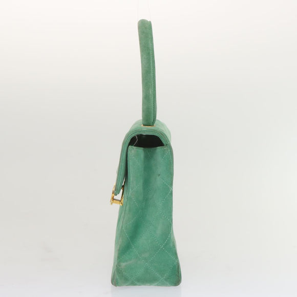 CHANEL Hand Bag Suede Green CC Auth 68731SAV