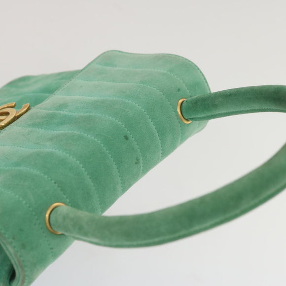 CHANEL Hand Bag Suede Green CC Auth 68731SAV