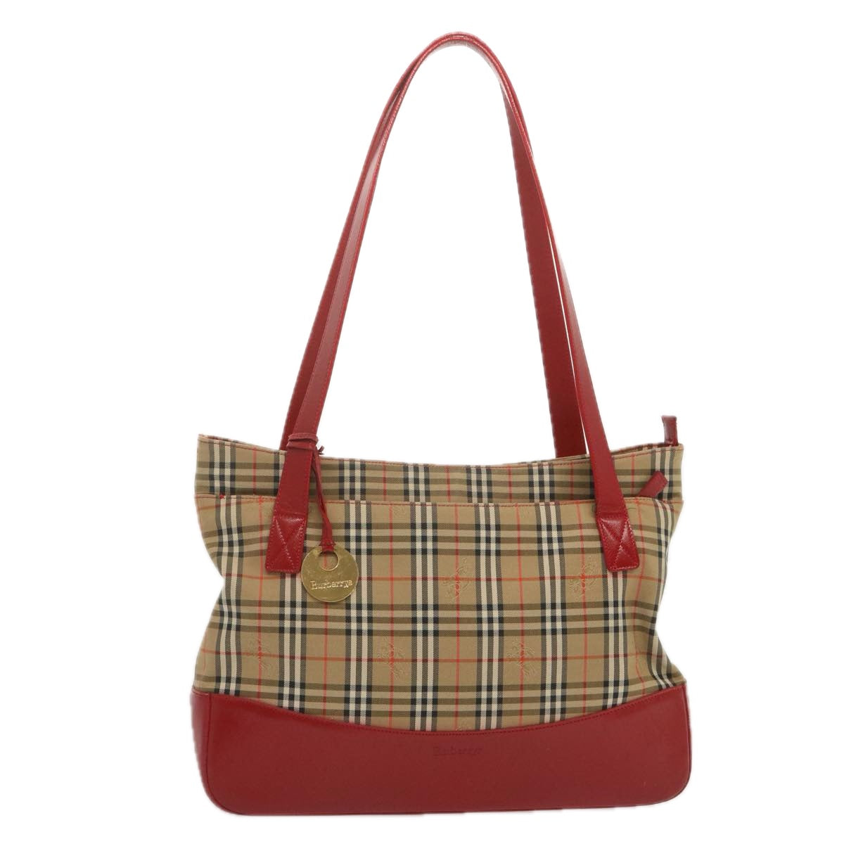 Burberrys Nova Check Tote Bag Canvas Beige Red Auth 68740