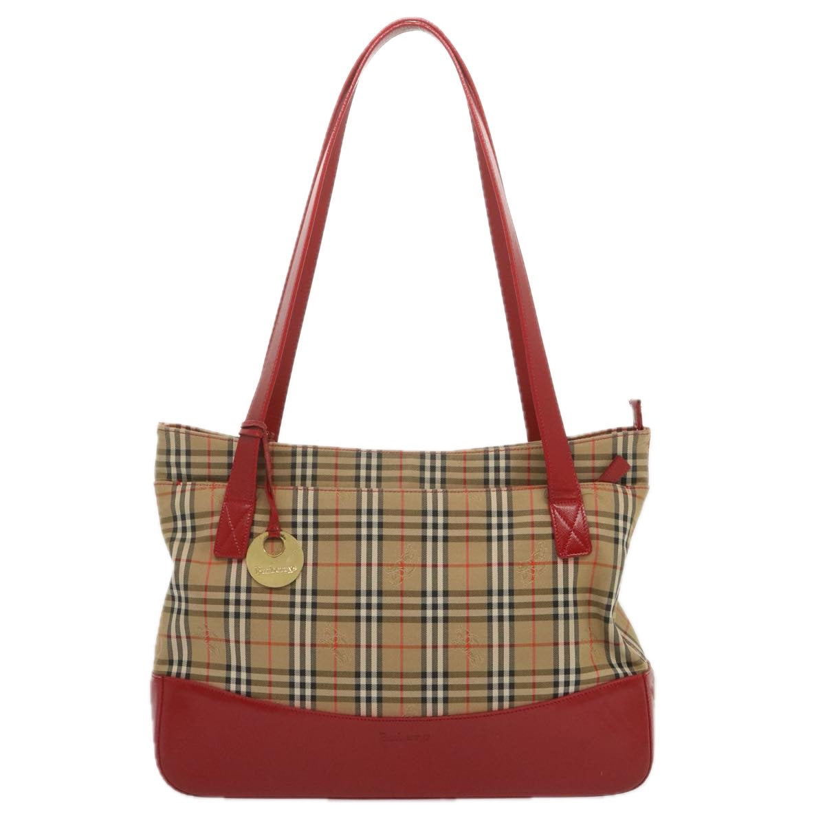 Burberrys Nova Check Tote Bag Canvas Beige Red Auth 68740 - 0