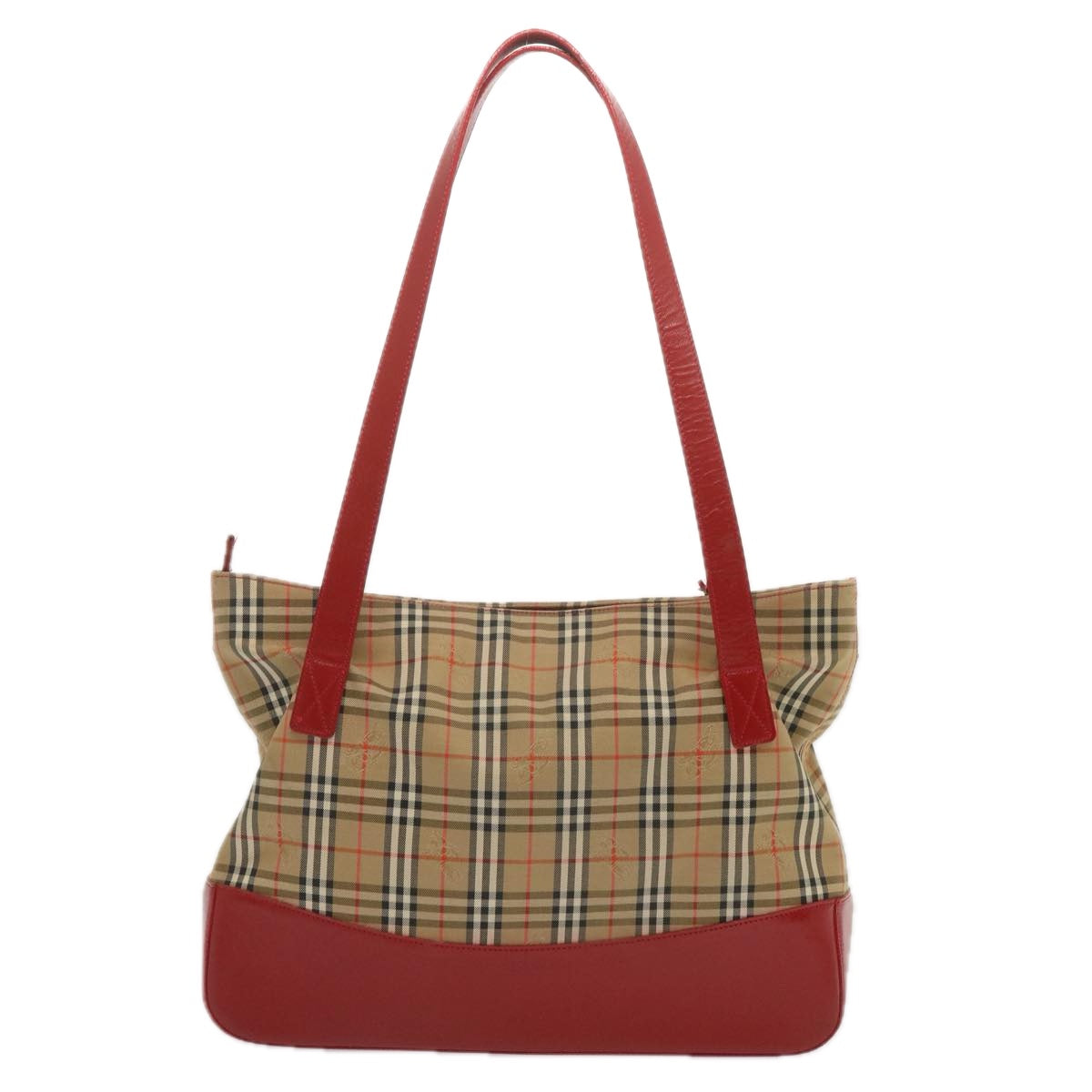 Burberrys Nova Check Tote Bag Canvas Beige Red Auth 68740