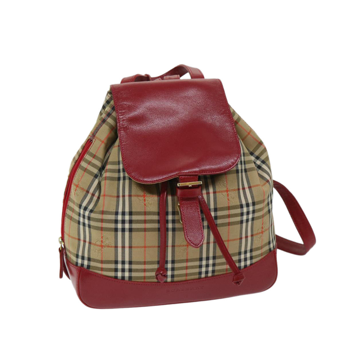 BURBERRY Nova Check Backpack Canvas Beige Red Auth 68741