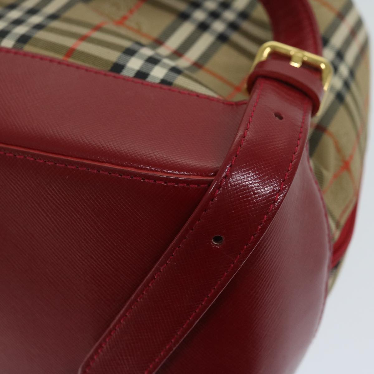 BURBERRY Nova Check Backpack Canvas Beige Red Auth 68741