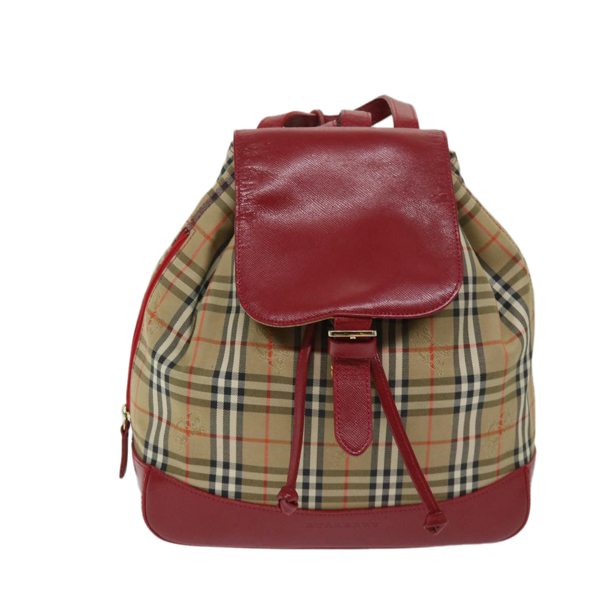 BURBERRY Nova Check Backpack Canvas Beige Red Auth 68741