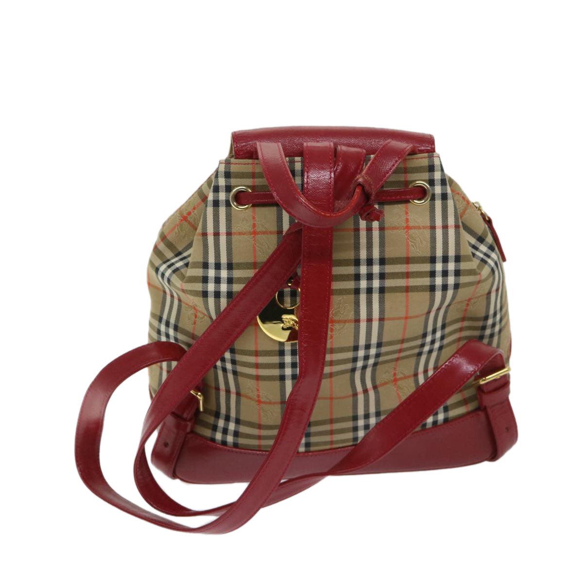 BURBERRY Nova Check Backpack Canvas Beige Red Auth 68741