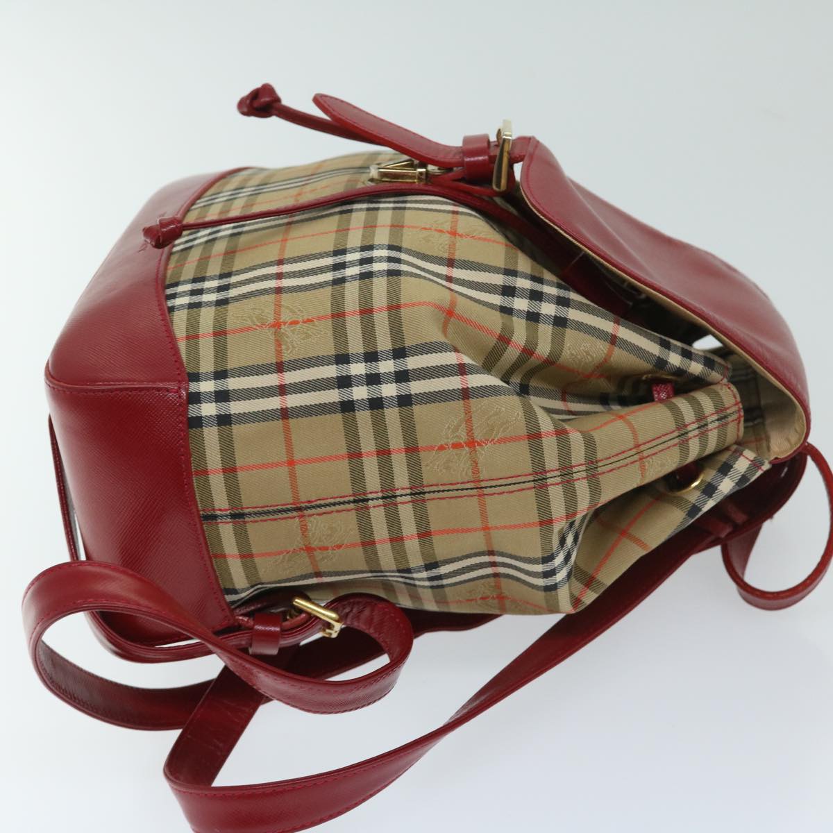 BURBERRY Nova Check Backpack Canvas Beige Red Auth 68741