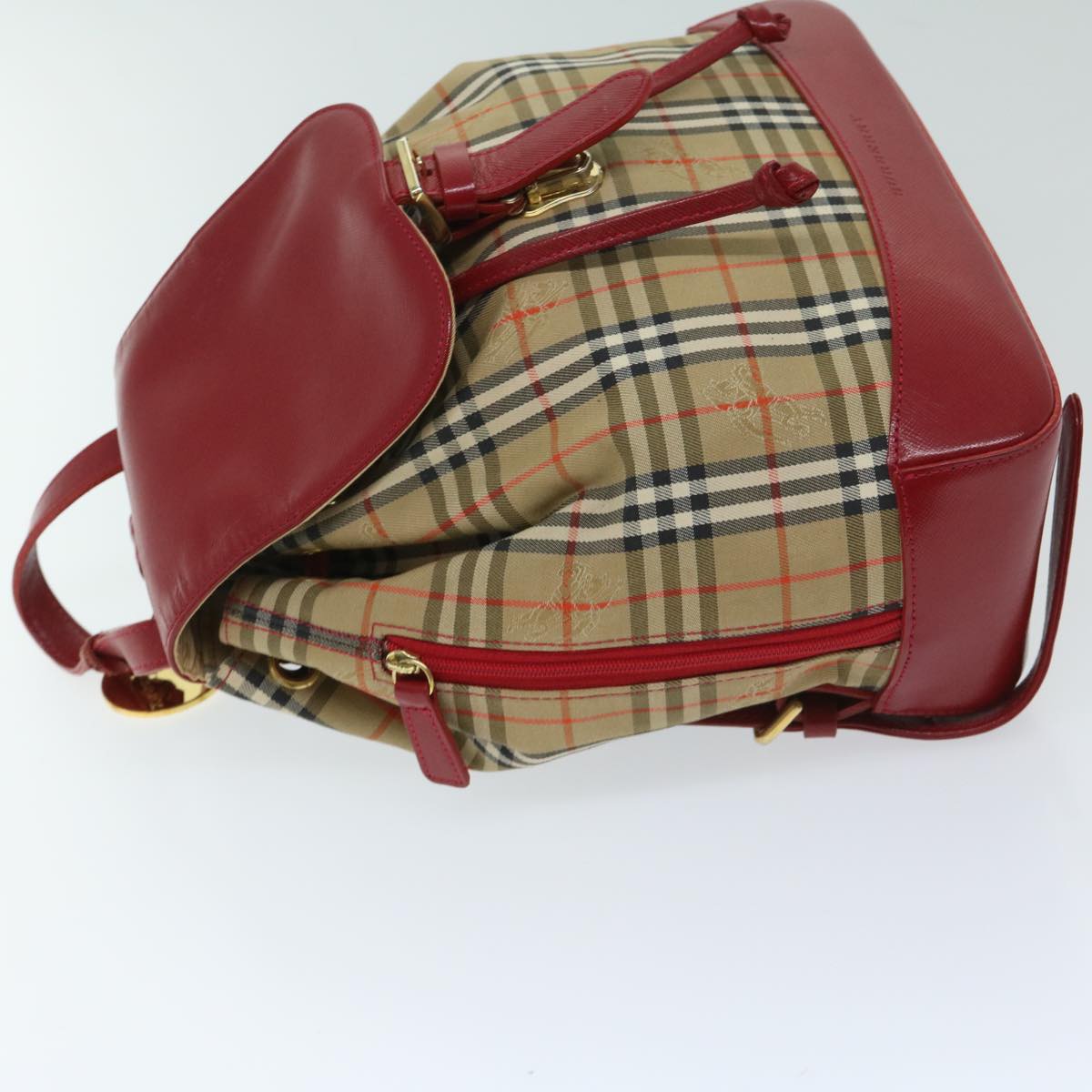 BURBERRY Nova Check Backpack Canvas Beige Red Auth 68741