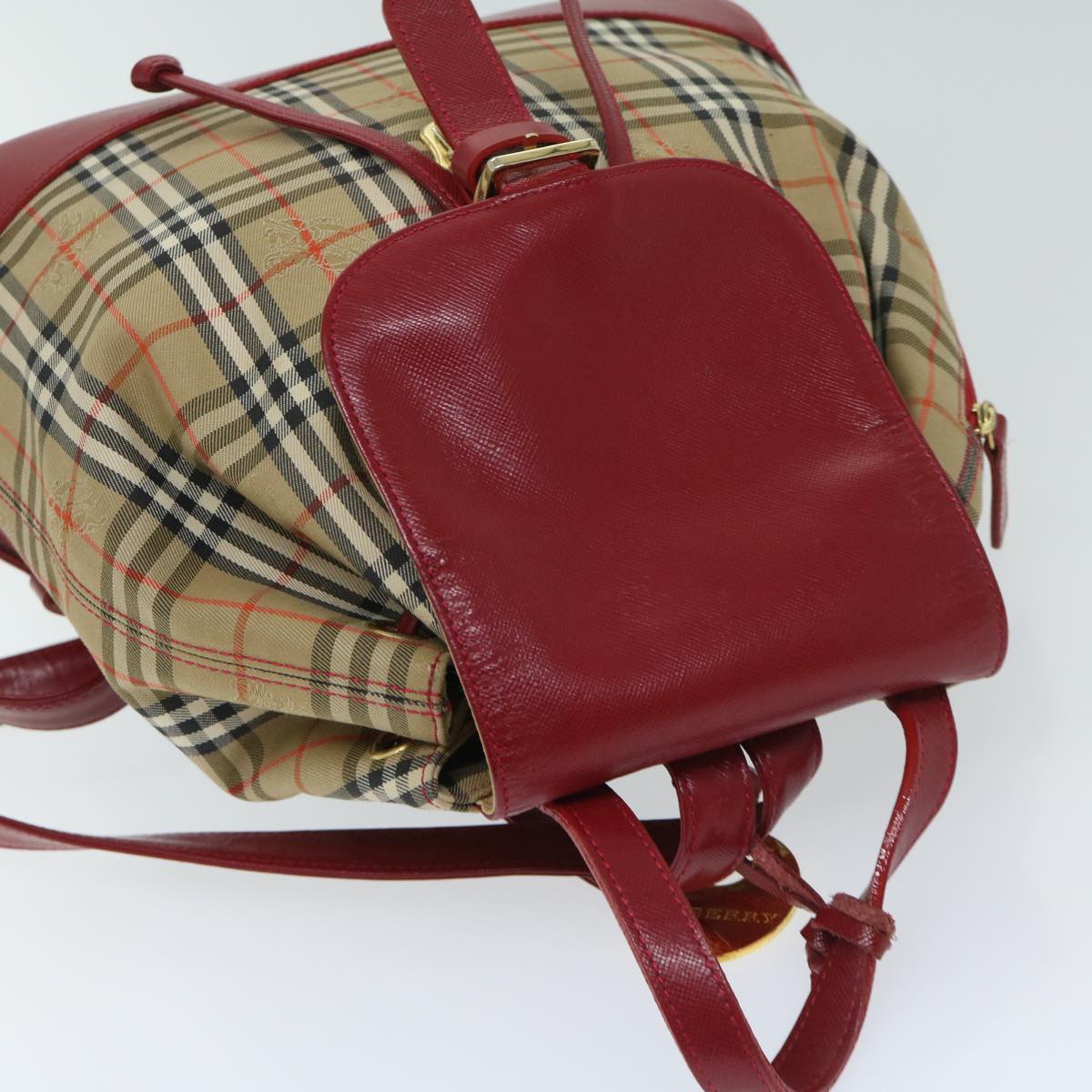 BURBERRY Nova Check Backpack Canvas Beige Red Auth 68741