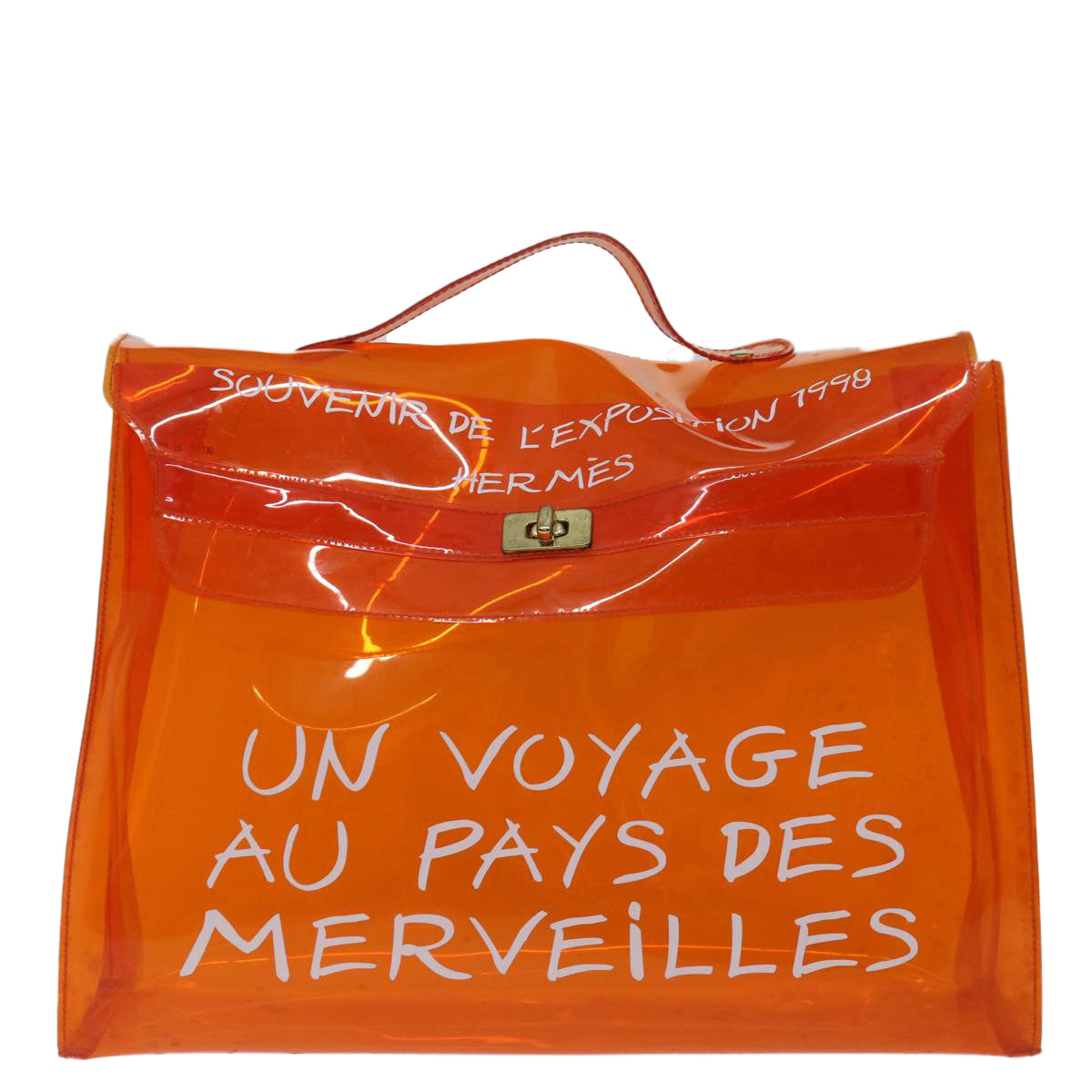 HERMES Vinyl Kelly Hand Bag Vinyl Orange Auth 68777