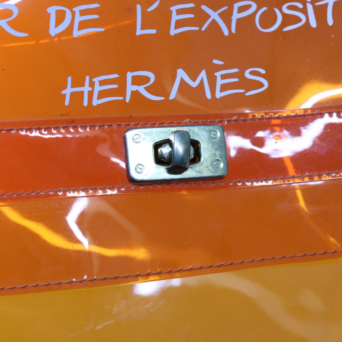 HERMES Vinyl Kelly Hand Bag Vinyl Orange Auth 68794