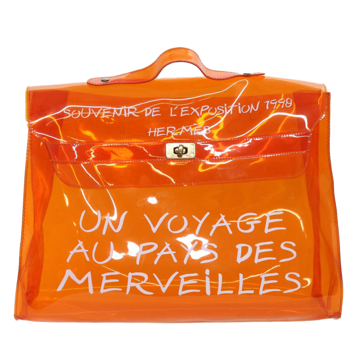 HERMES Vinyl Kelly Hand Bag Vinyl Orange Auth 68794