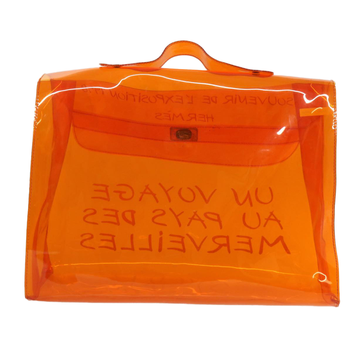 HERMES Vinyl Kelly Hand Bag Vinyl Orange Auth 68794 - 0