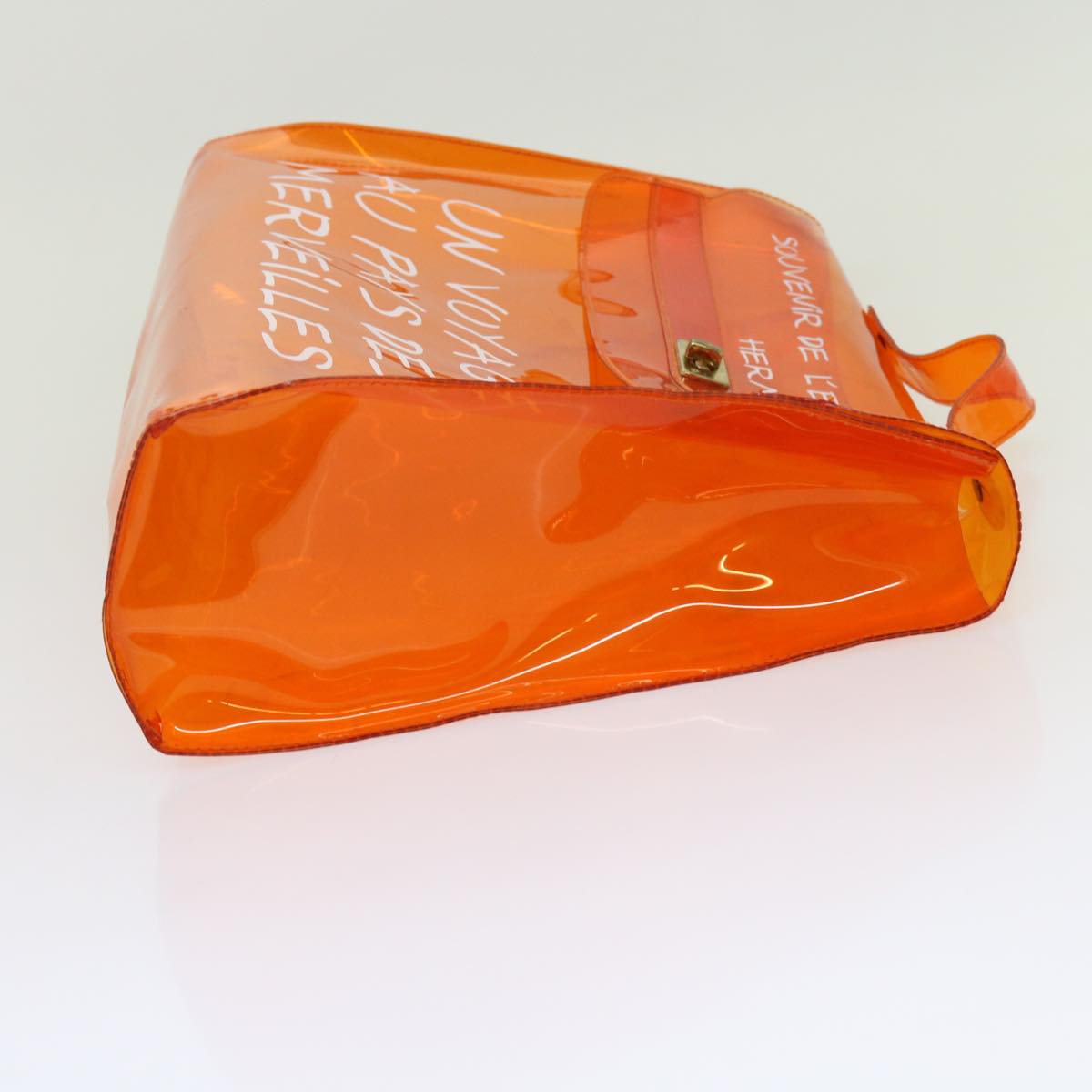 HERMES Vinyl Kelly Hand Bag Vinyl Orange Auth 68794