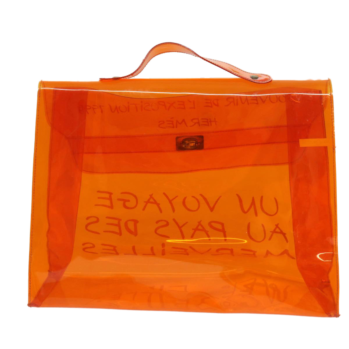 HERMES Vinyl Kelly Hand Bag Vinyl Orange Auth 68795
