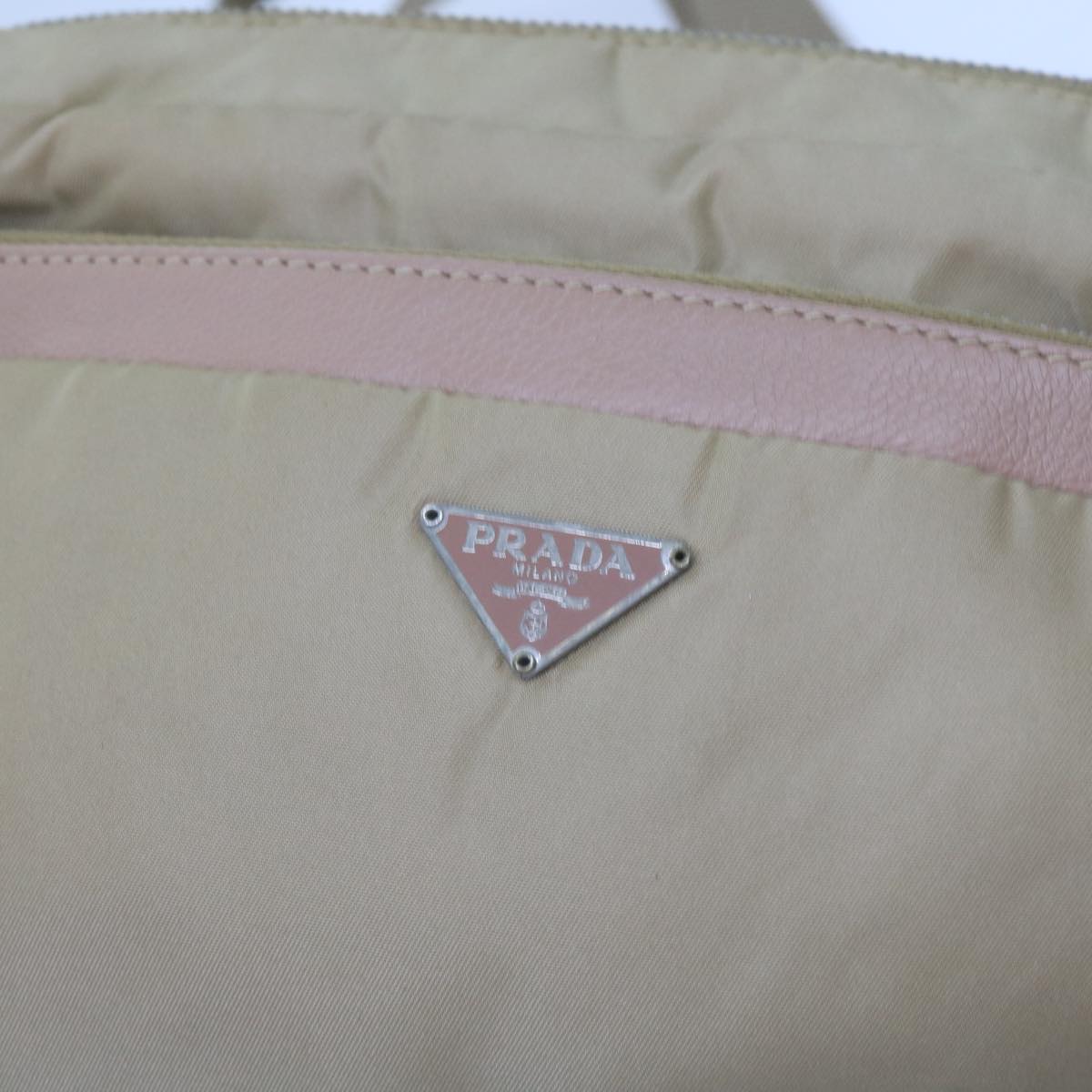 PRADA Shoulder Bag Nylon Beige Auth 68812