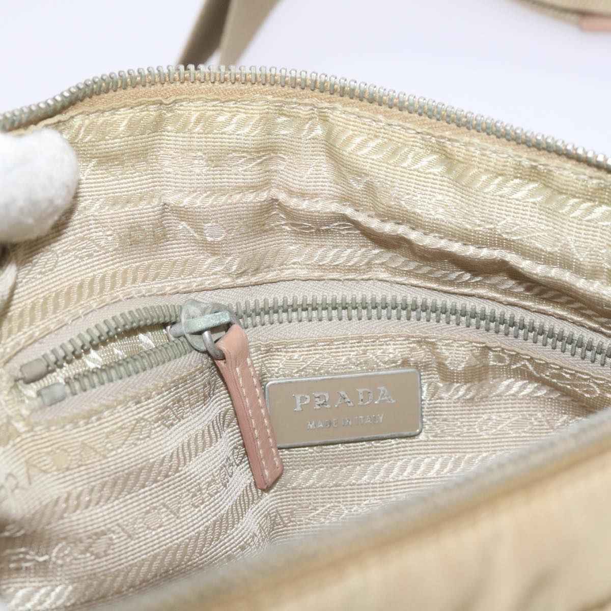 PRADA Shoulder Bag Nylon Beige Auth 68812