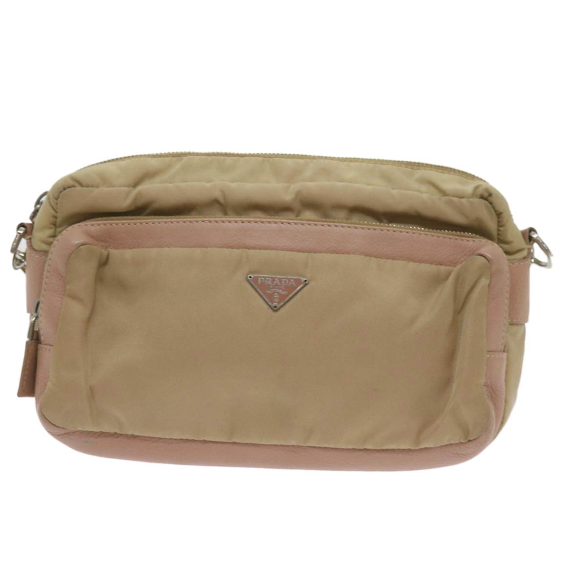 PRADA Shoulder Bag Nylon Beige Auth 68812