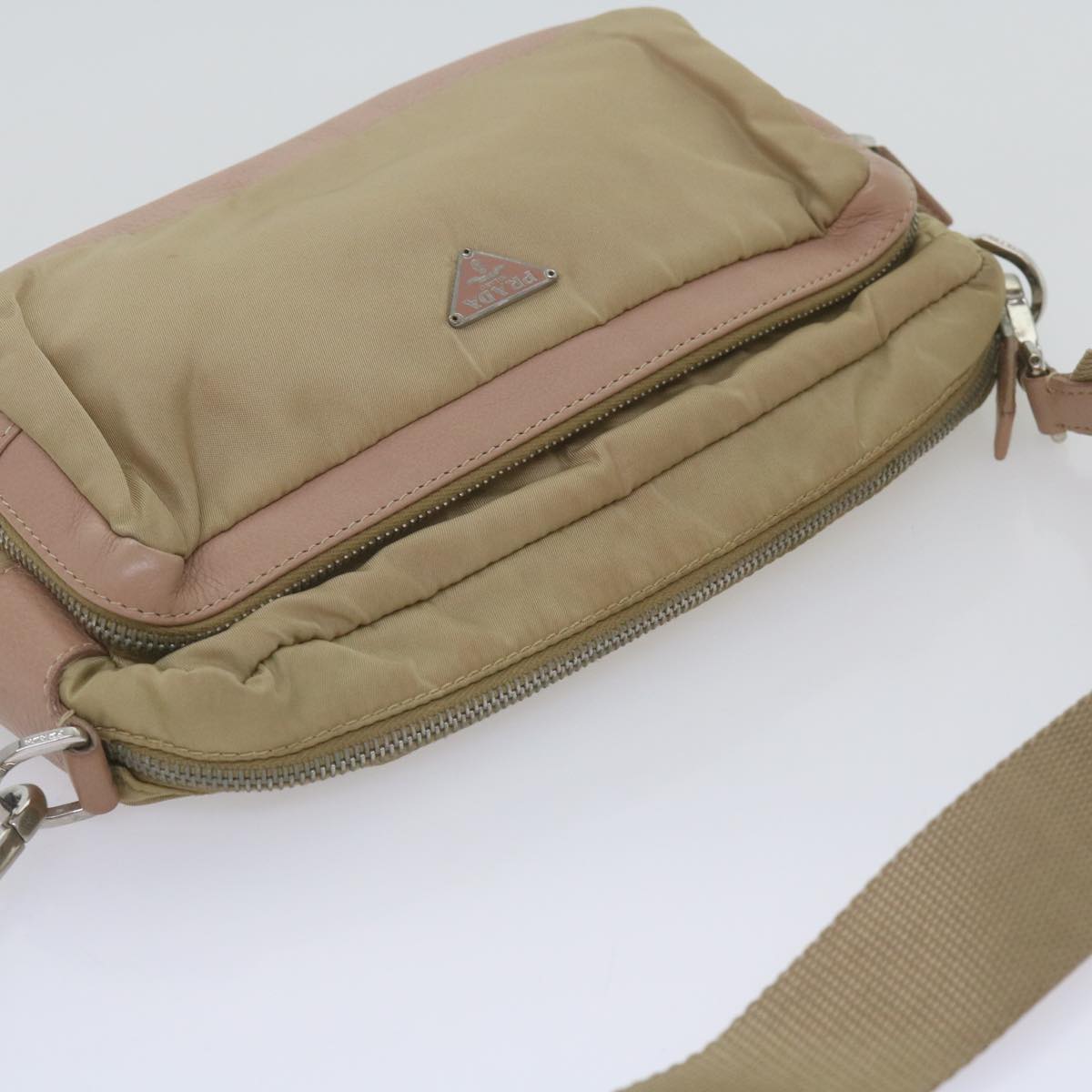 PRADA Shoulder Bag Nylon Beige Auth 68812