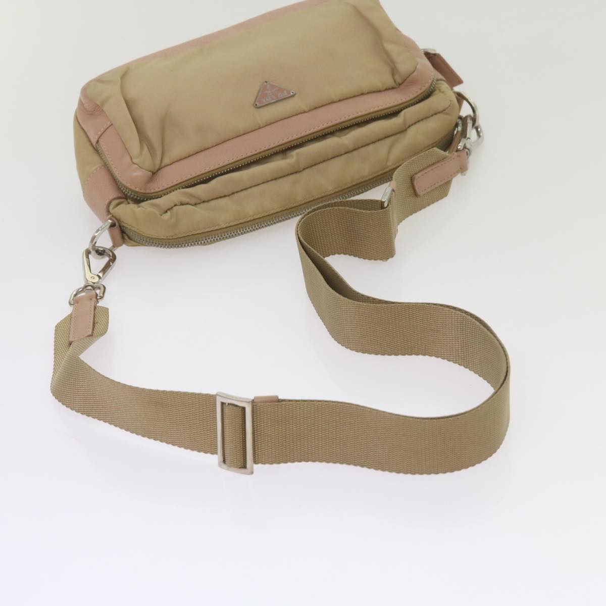 PRADA Shoulder Bag Nylon Beige Auth 68812