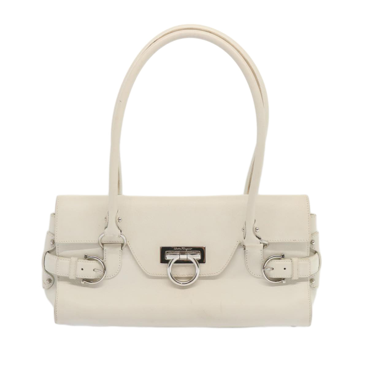 Salvatore Ferragamo Gancini Shoulder Bag Leather White Auth 68815