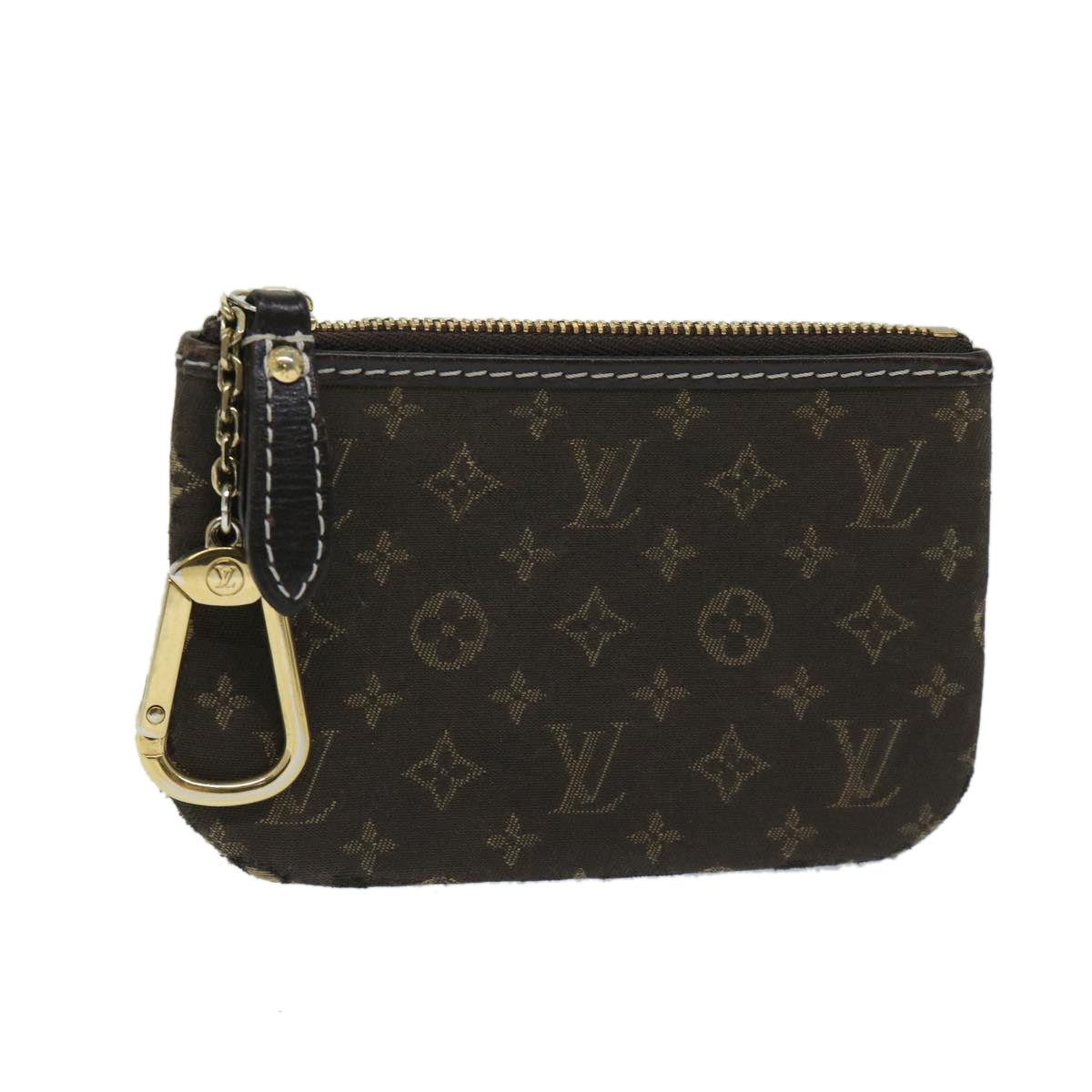 LOUIS VUITTON Monogram Mini Lin Pochette Cles Coin Purse Ebene M95230 Auth 68838