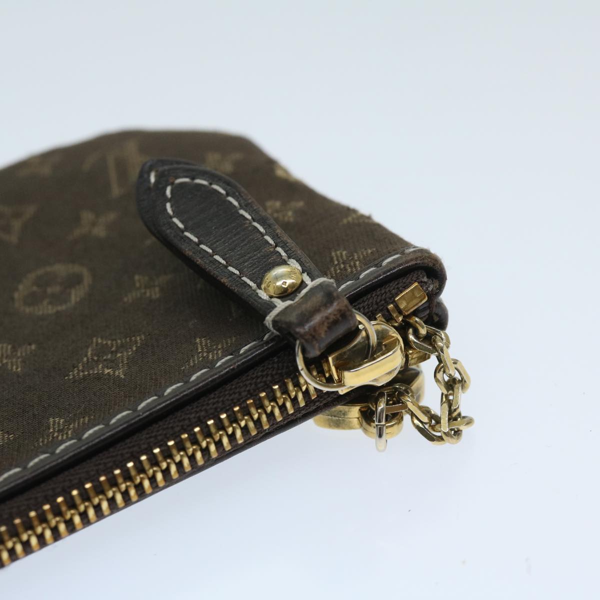 LOUIS VUITTON Monogram Mini Lin Pochette Cles Coin Purse Ebene M95230 Auth 68838