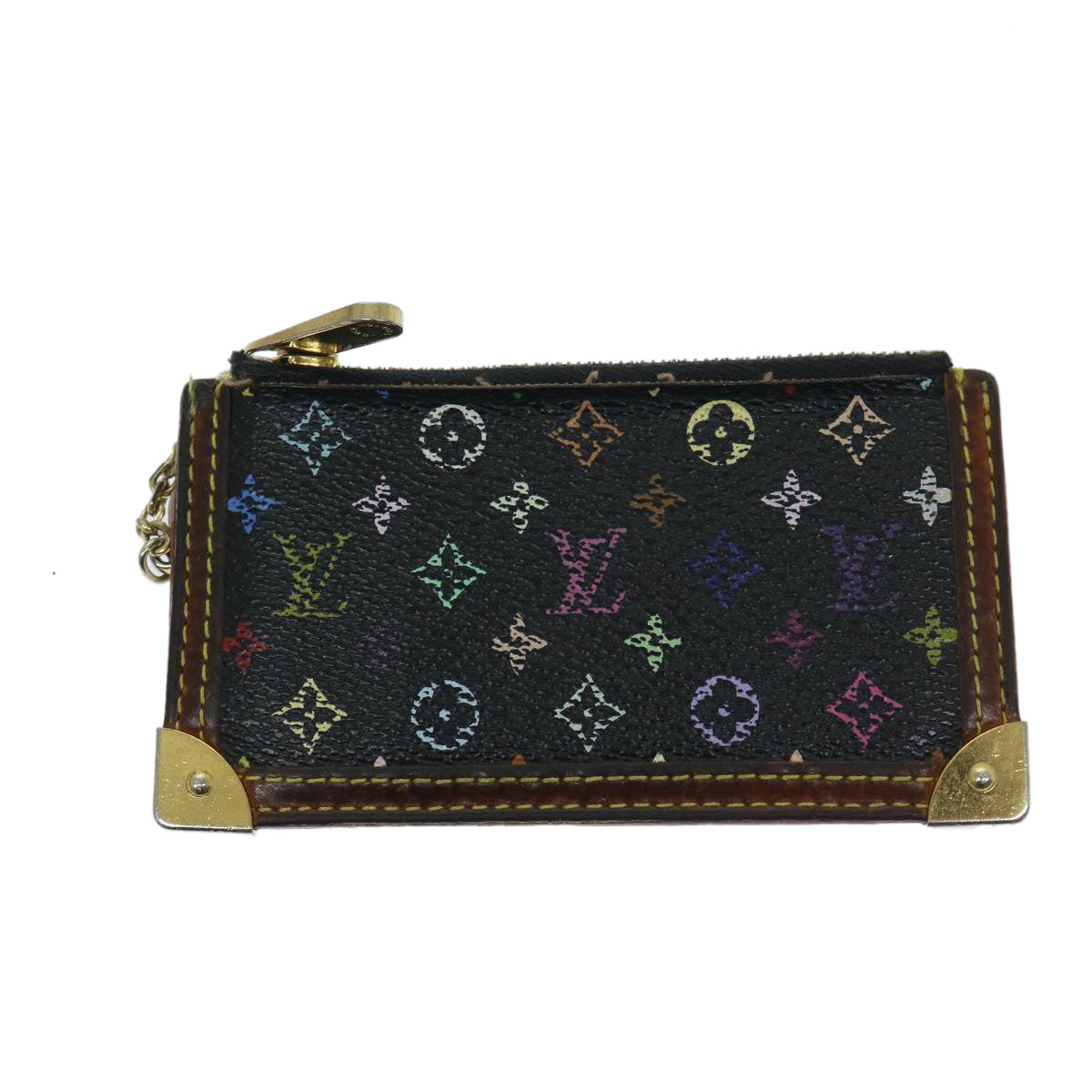 LOUIS VUITTON Monogram Multicolor Pochette Cles Purse Black M92654 Auth 68839