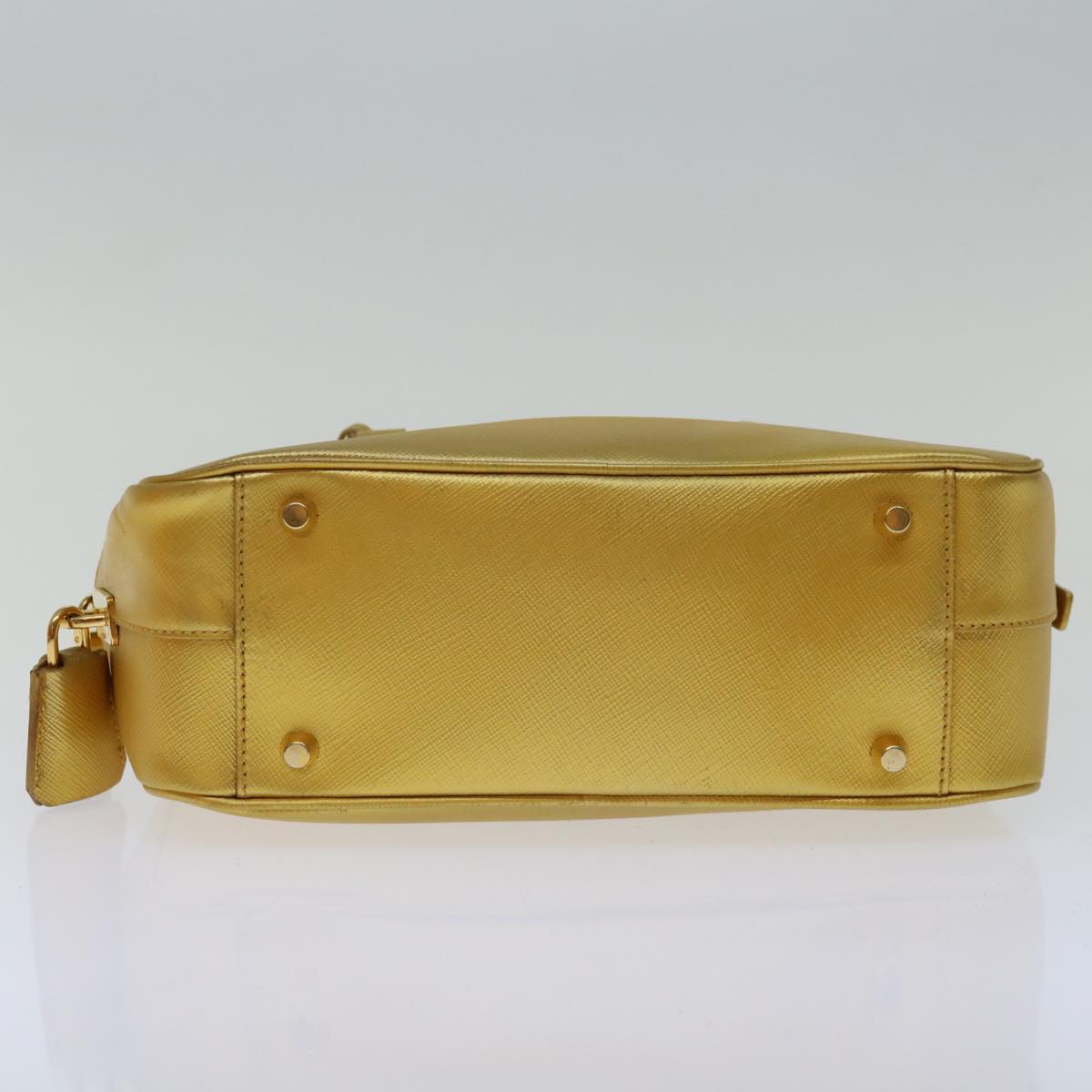 PRADA Safiano leather Hand Bag Gold Auth 68846