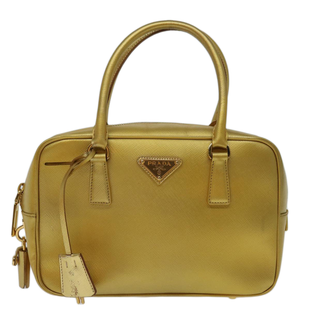 PRADA Safiano leather Hand Bag Gold Auth 68846