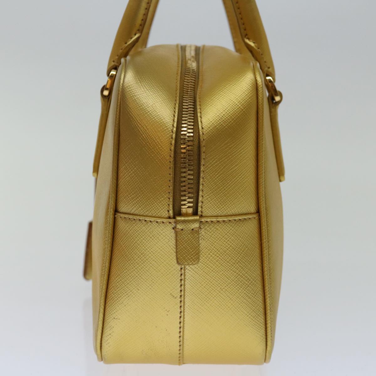 PRADA Safiano leather Hand Bag Gold Auth 68846