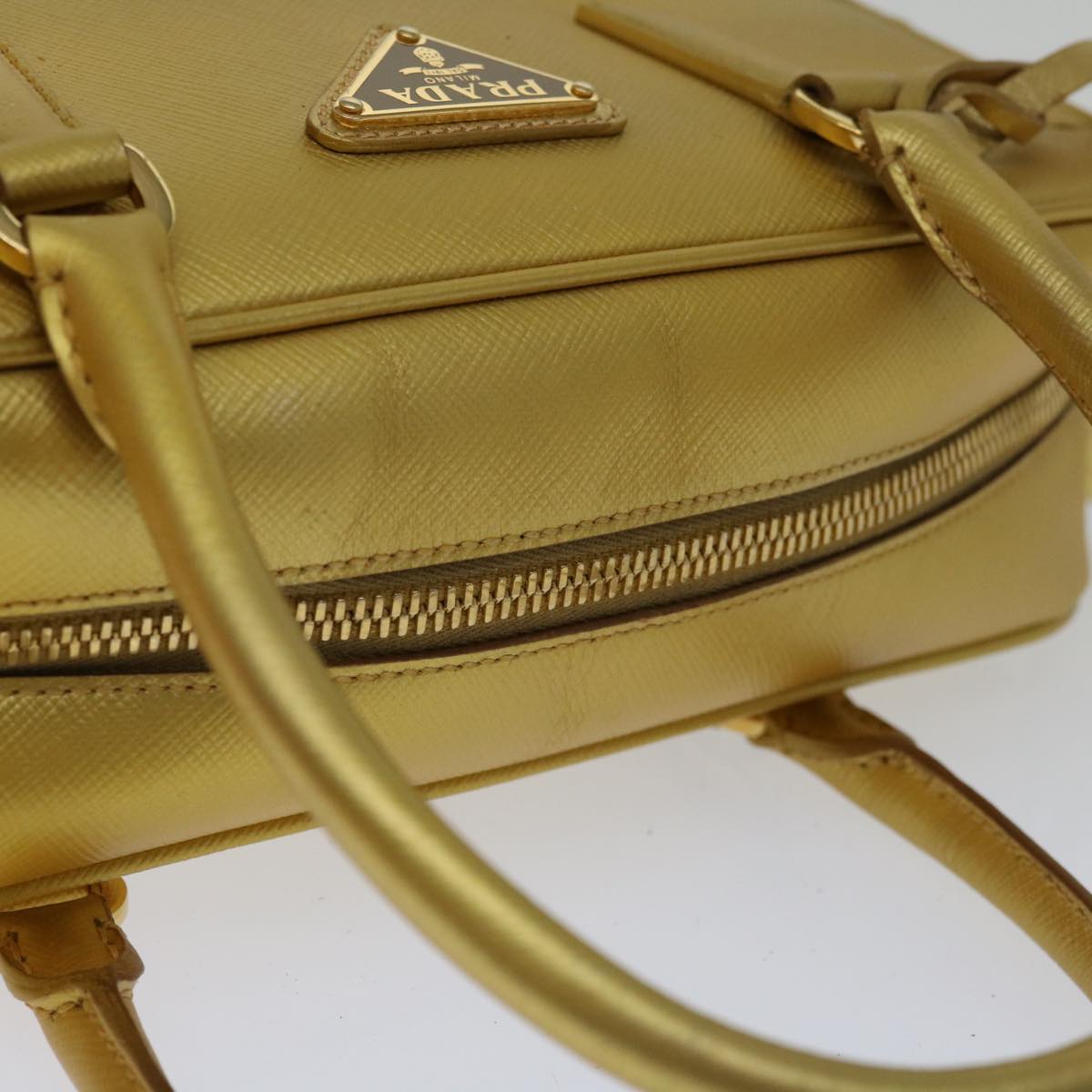 PRADA Safiano leather Hand Bag Gold Auth 68846