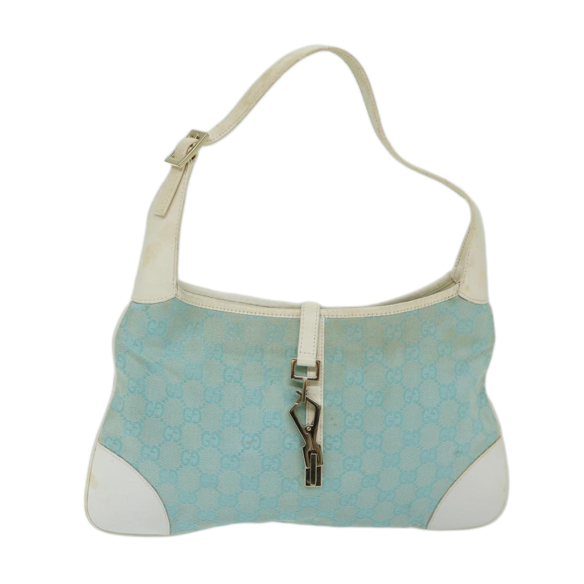 GUCCI GG Canvas Jackie Shoulder Bag Light Blue White Auth 68866 - 0