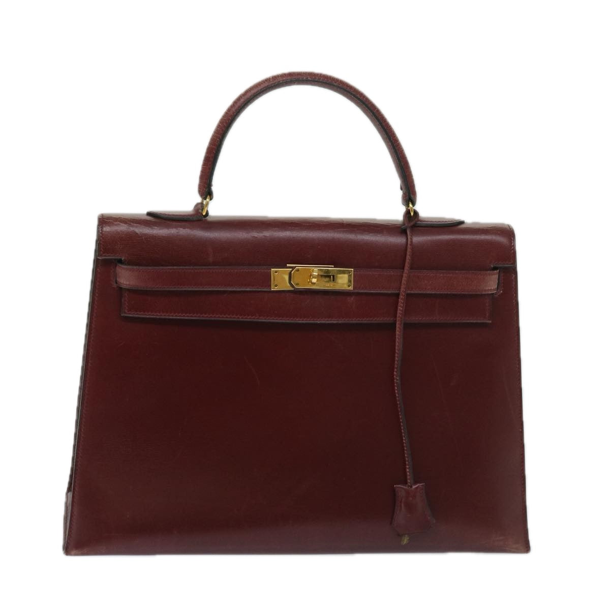 HERMES Kelly 35 Hand Bag Leather Bordeaux Auth 68891 - 0