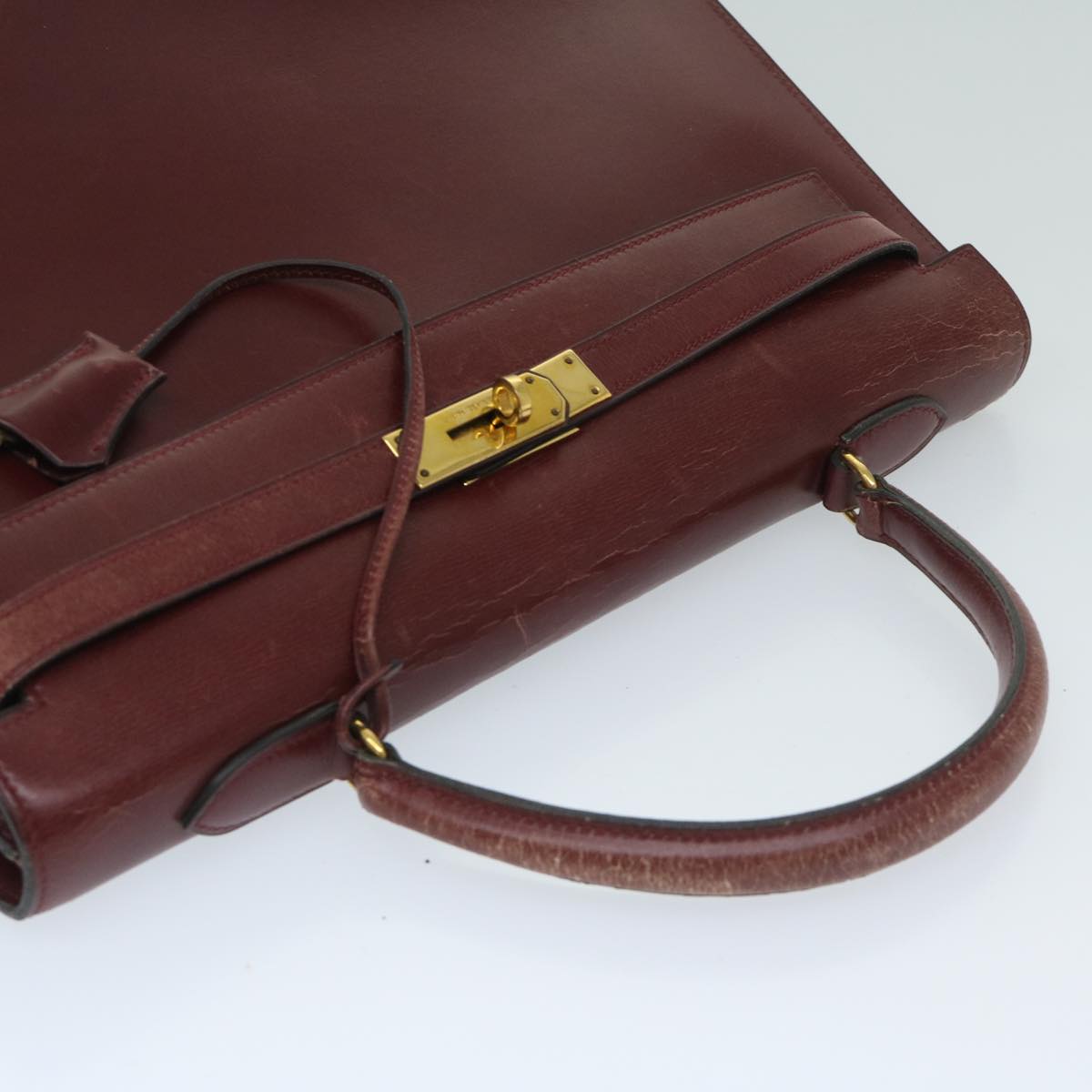 HERMES Kelly 35 Hand Bag Leather Bordeaux Auth 68891