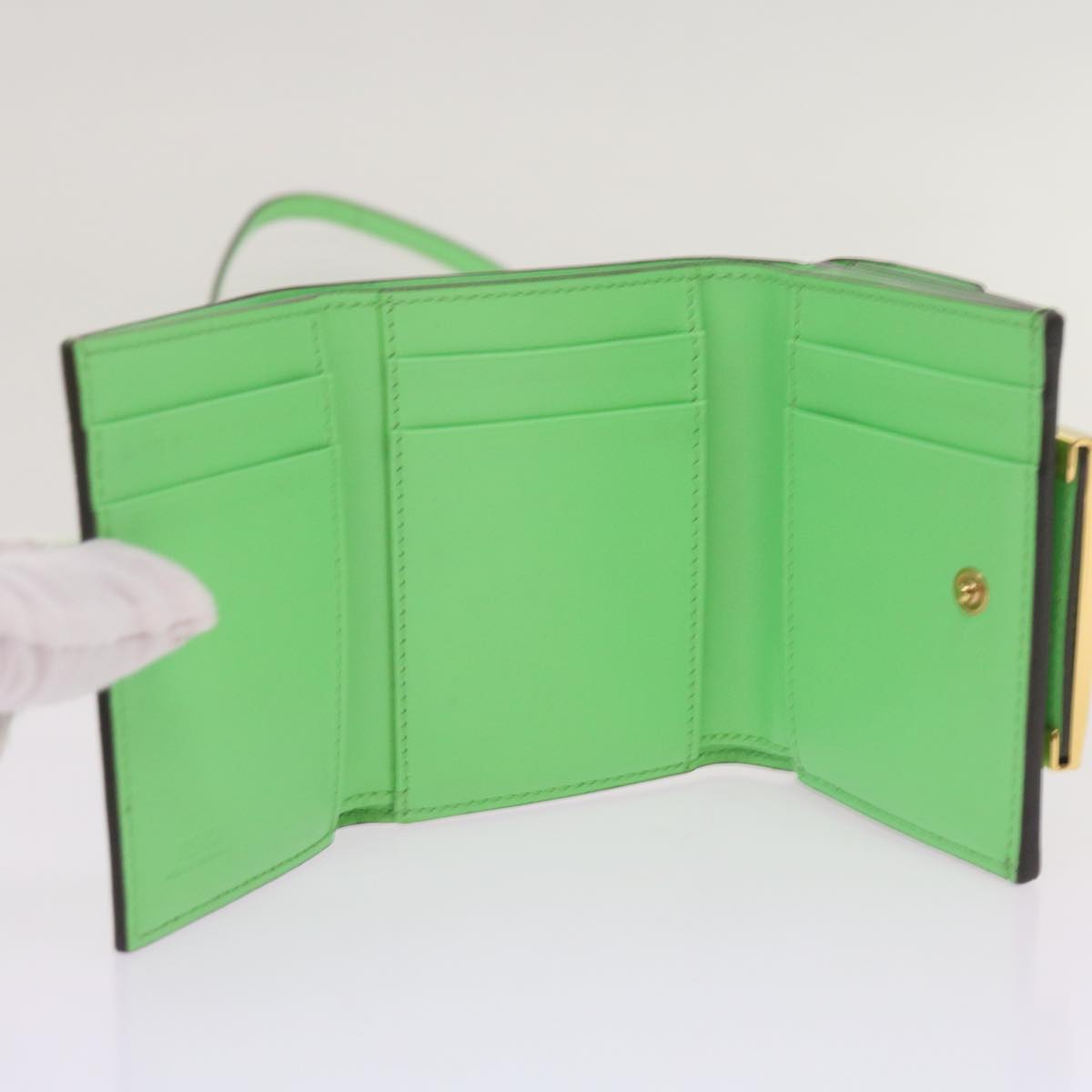 FENDI Mamma Baguette Shoulder Bag Leather Green Auth 68908A