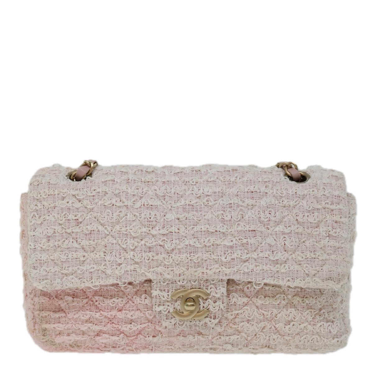 CHANEL Matelasse Chain Shoulder Bag tweed Pink CC Auth 68939A