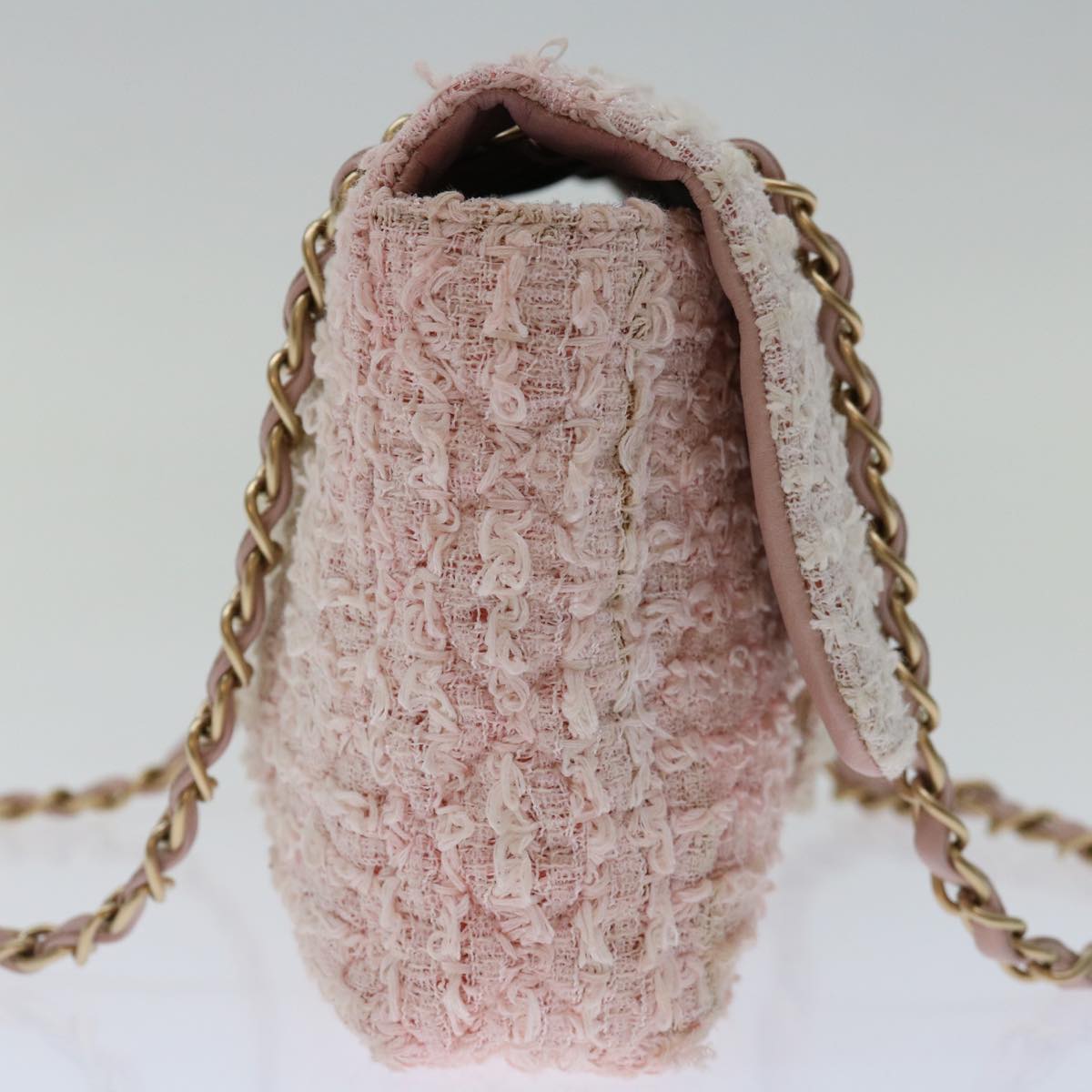 CHANEL Matelasse Chain Shoulder Bag tweed Pink CC Auth 68939A