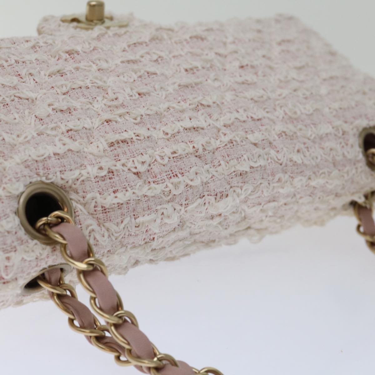 CHANEL Matelasse Chain Shoulder Bag tweed Pink CC Auth 68939A