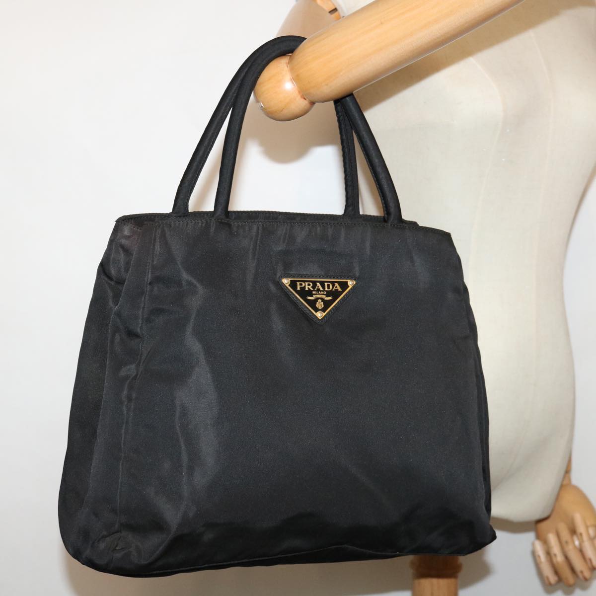 PRADA Hand Bag Nylon Black Auth 68959