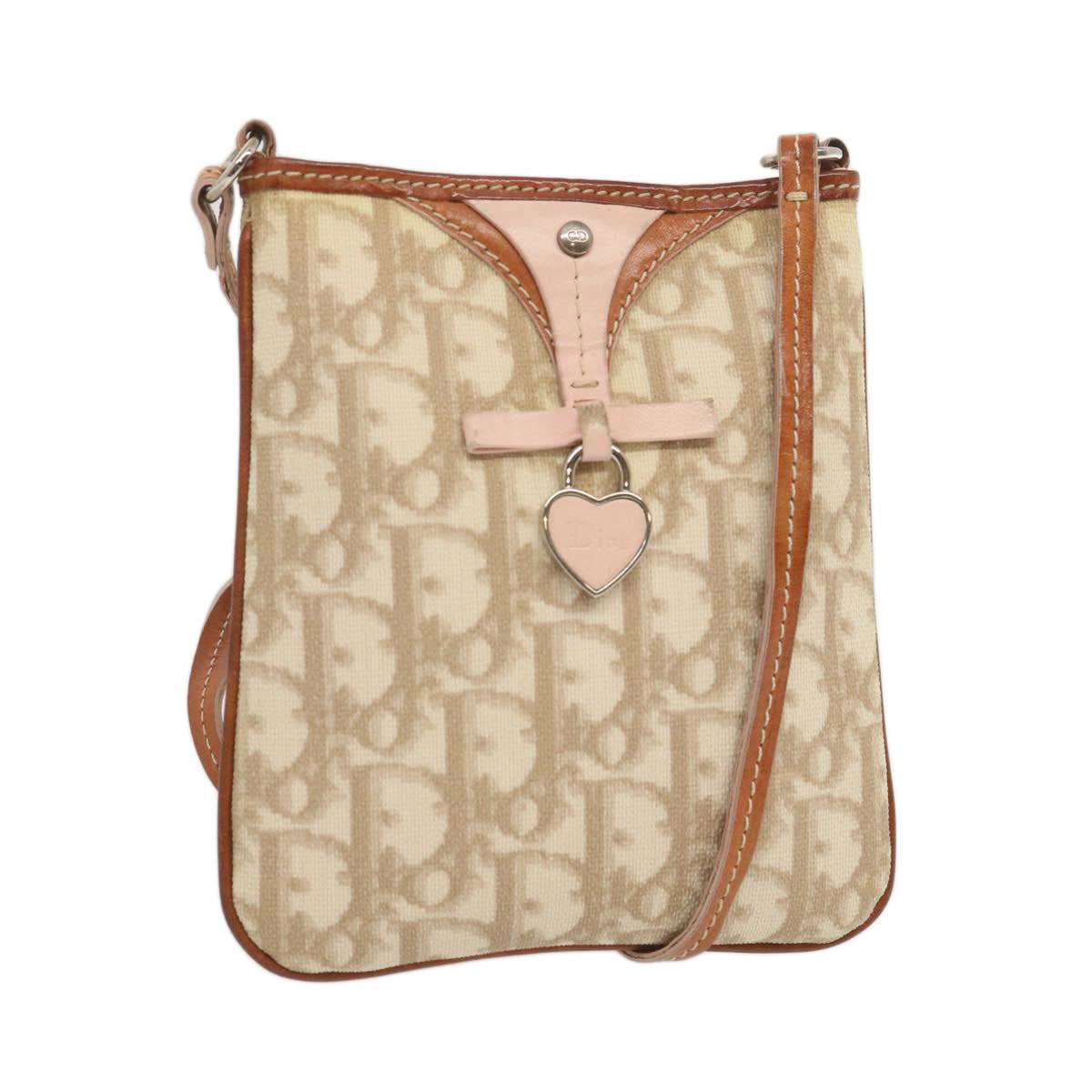 Christian Dior Trotter Romantic Shoulder Bag PVC Beige Auth 68980