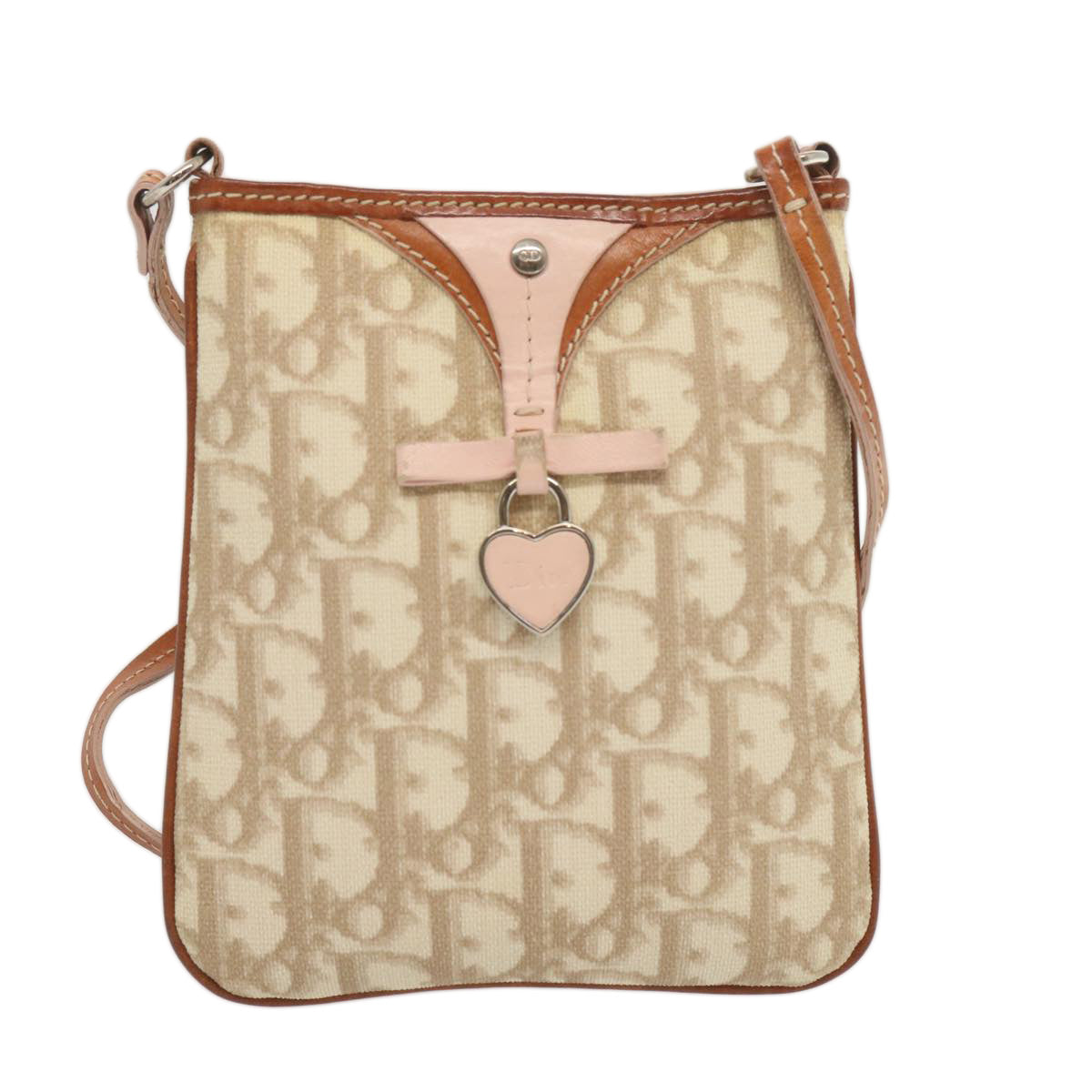 Christian Dior Trotter Romantic Shoulder Bag PVC Beige Auth 68980