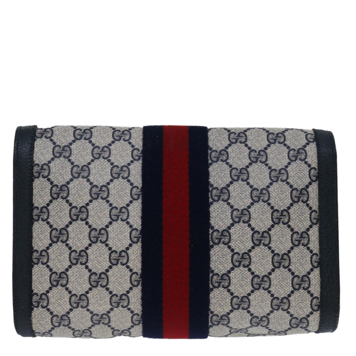 GUCCI GG Supreme Sherry Line Clutch Bag PVC Navy Red 89 01 006 Auth 68981