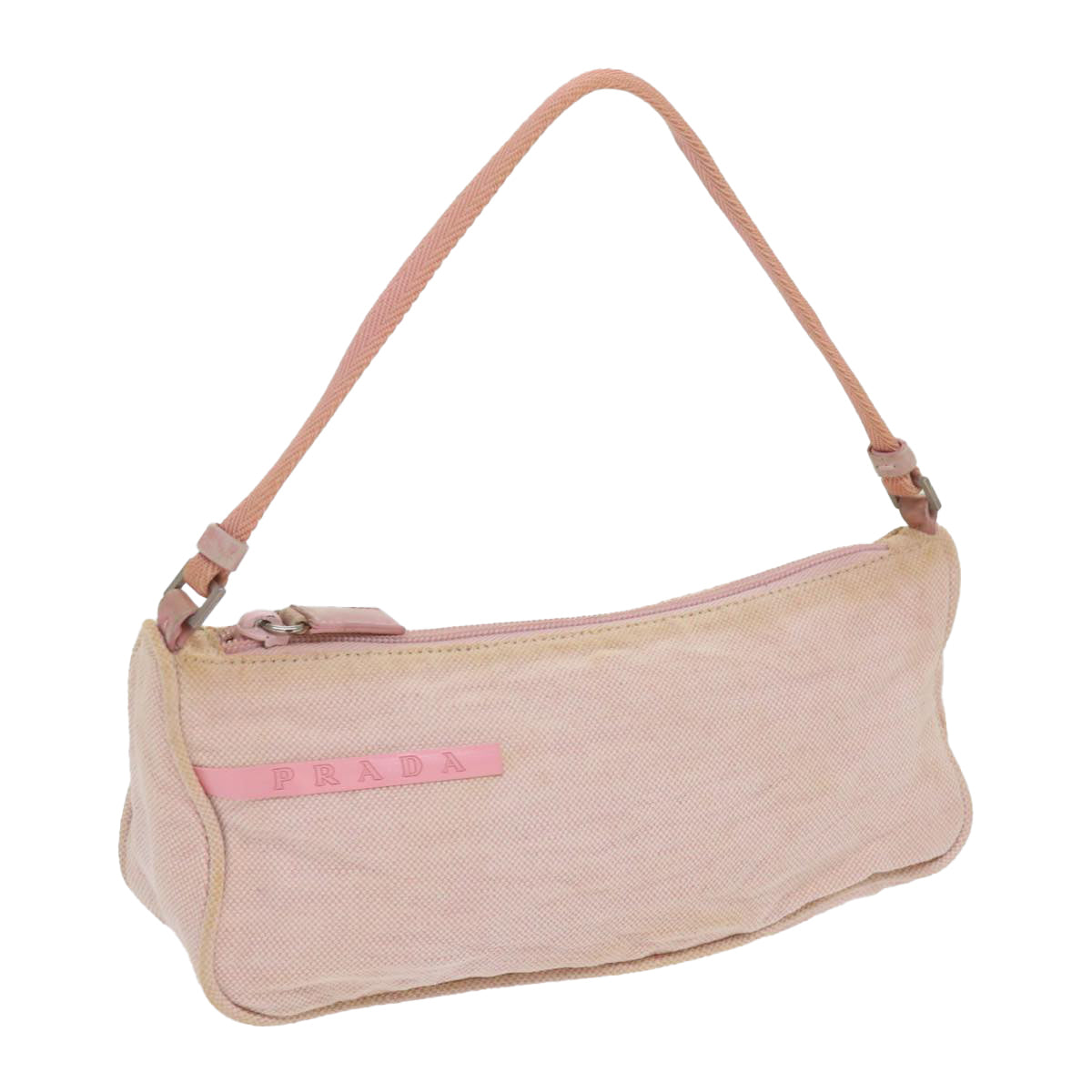 PRADA Accessory Pouch Canvas Pink Auth 68983