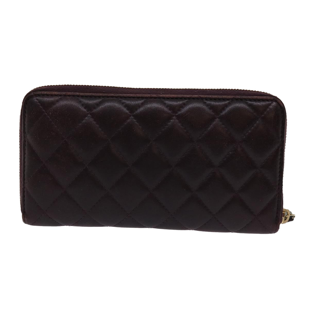 CHANEL Matelasse Long Wallet Lamb Skin Wine Red CC Auth 68987 - 0