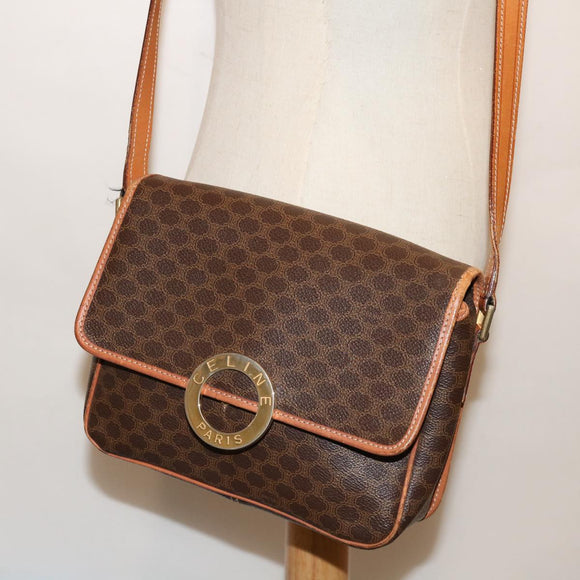 CELINE Macadam Canvas Shoulder Bag PVC Brown Auth 68999