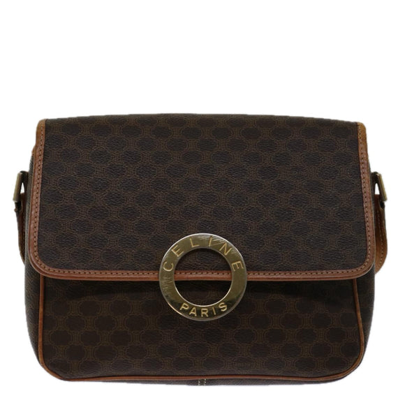 CELINE Macadam Canvas Shoulder Bag PVC Brown Auth 68999