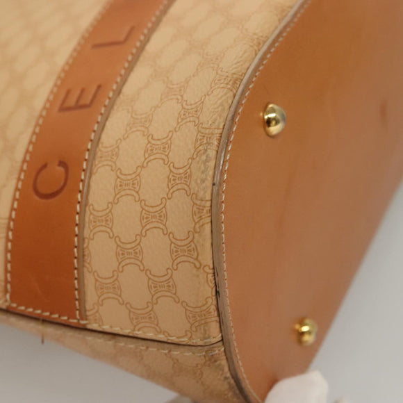 CELINE Macadam Canvas Hand Bag PVC Leather 2way Beige Auth 69018