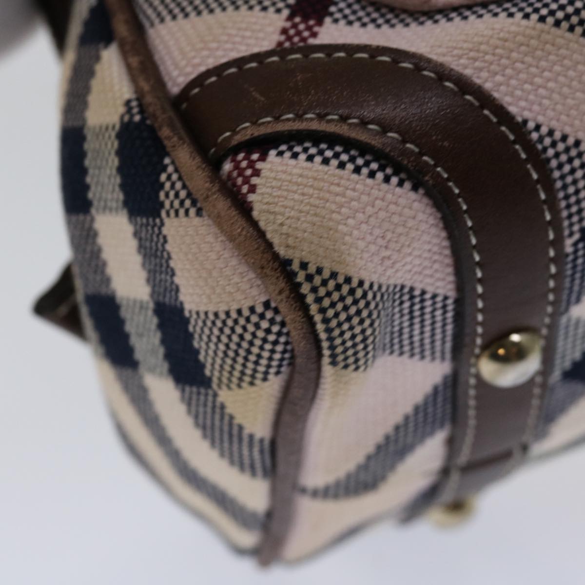 BURBERRY Nova Check Blue Label Hand Bag Canvas Beige Auth 69039