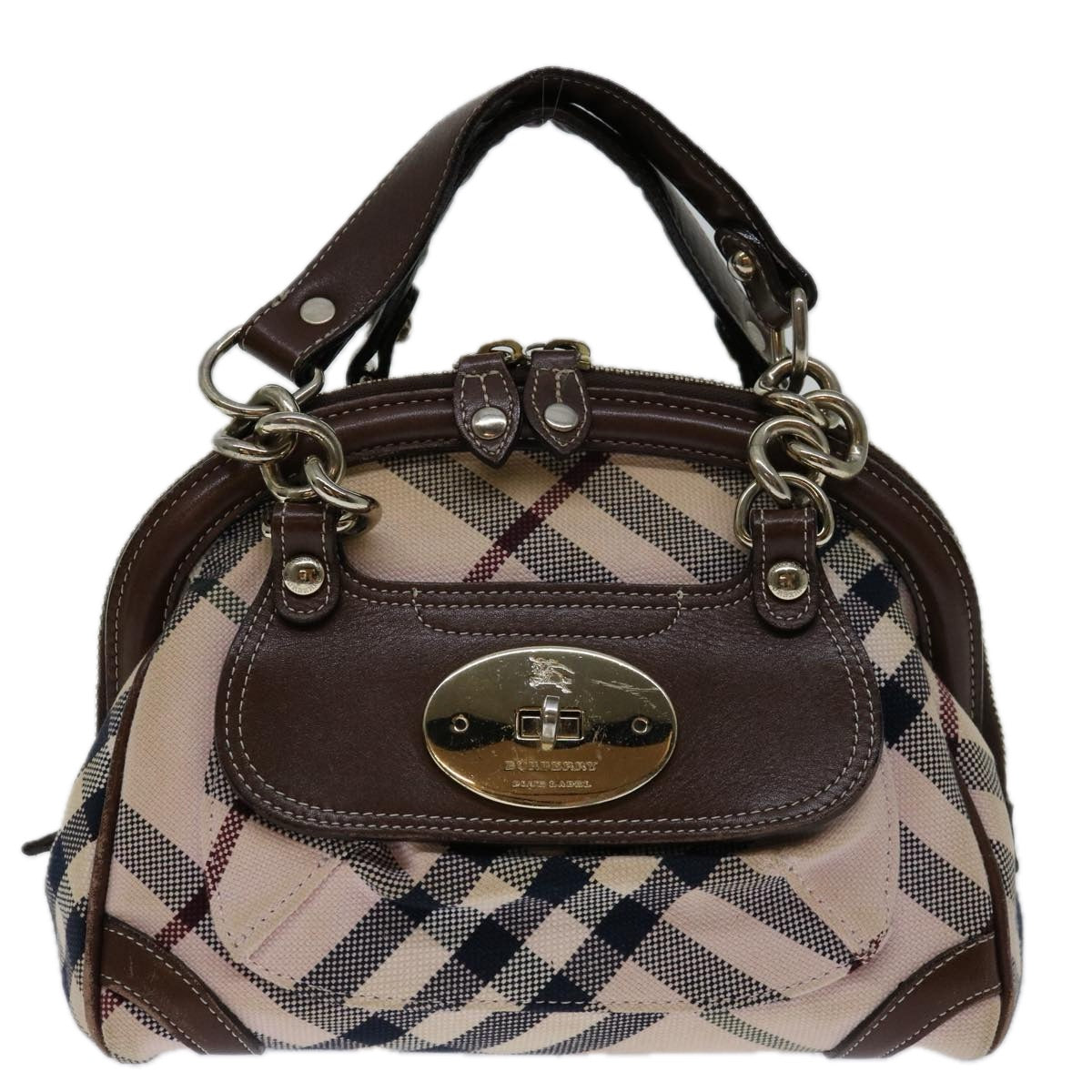 BURBERRY Nova Check Blue Label Hand Bag Canvas Beige Auth 69039